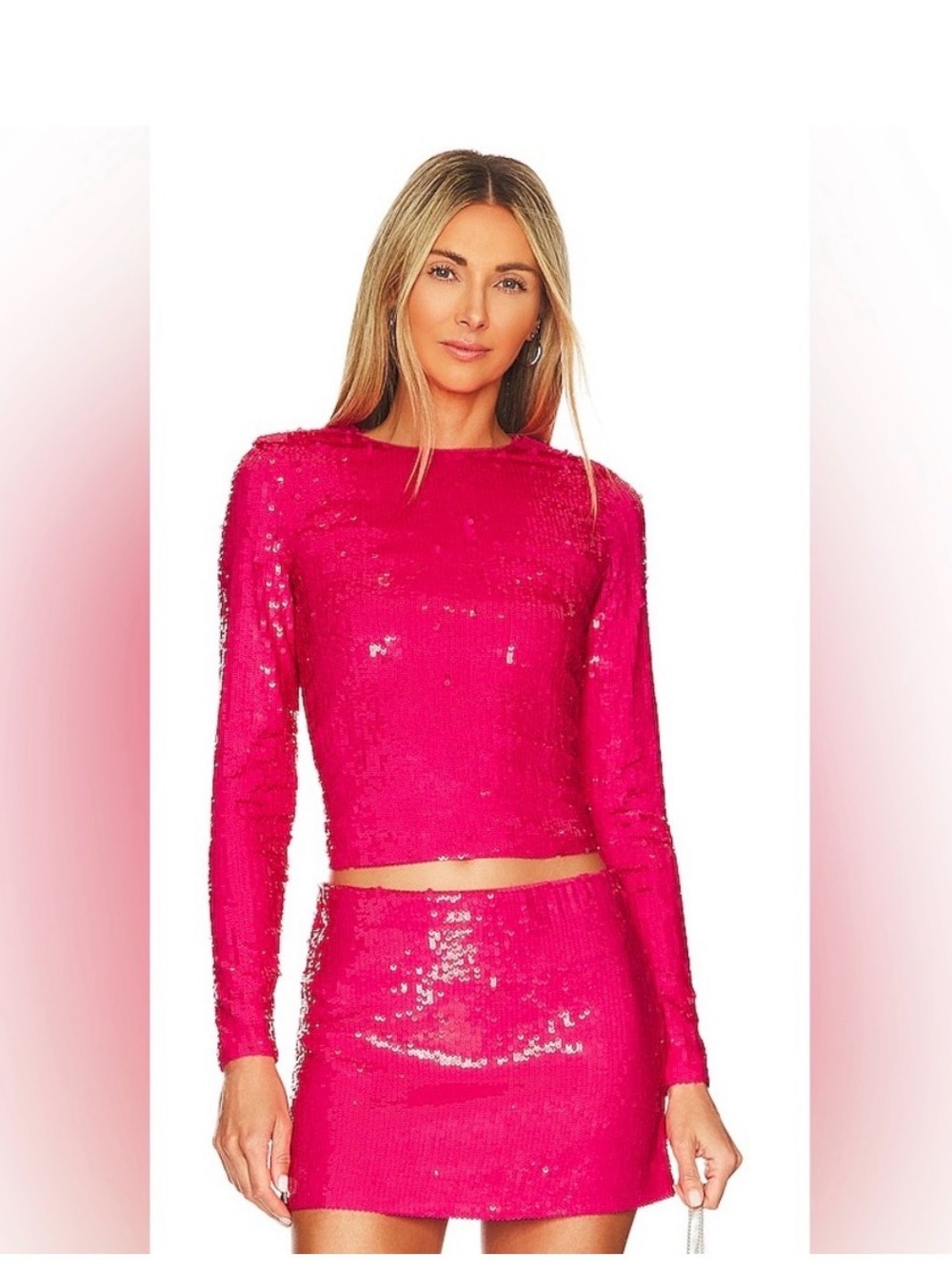 Alice + Olivia Delaina Wild Pink Sequin Long-Sleeve Top